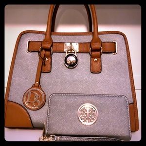 Dasein Saffiano Satchel with Matching Wallet